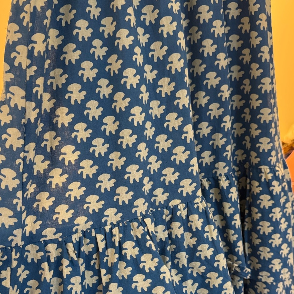 Anthropologie Floral Blue and Cream A-Line Skirt